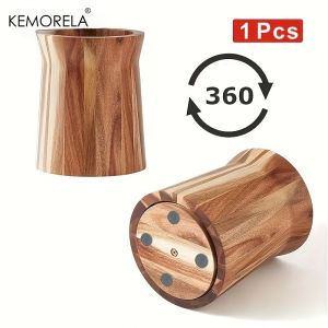 360-Degree Rotating Utensil Holder - Wooden Countertop Organizer for Spoons Spatulas Ladles Space-Saving Spinning Caddy