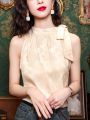 Acetate Satin Sleeveless Shirt Women's Fancy Inner Wear Shoelace Halterneck Vest Summer New Arrival off-the-Shoulder Small Top. 