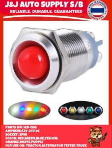 LED-CHG Red Dash Charging Warning Light Lamp (LED Metal Indicator Light 16MM)Power Supply Waterproof Signal Light for Fordson Dexta & Super Dexta Tractor