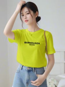 Pure Cotton Short Sleeve T-Shirt Womens Summer Fashion Slim Fit Half Sleeve Inner Wear Dopaamine Style Printed round Neck Top