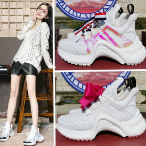 Spring 2025 Fashion Casual Dad Shoes Womens Increased Height Thick Bottom All-Match Leisure Sports Shoes round Toe Rubber Outsole