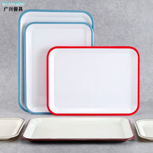 Thickened Commercial Use Melamine Tray Chinese Style Long Rectangle Fast Food Barbecue Dish Hotel Dining Utensils KFC Cafeteria Plates