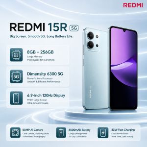 Redmi | 2026 new Redmi 15R 5G 8GB RAM 256GB ROM 6.9 120Hz Display Dimensity 6300 6000mAh Long Battery 33W Fast Charge 7.99mm Slim