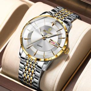 นาฬิกาข้อมือแฟชั่นหรูหราสายโลหะกันน้ำไม่ขึ้นสนิมนาฬิกาควอตซ์นักธุรกิจผู้ชาย