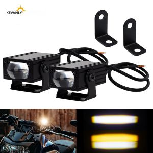 ไฟสปอตไลท์ LED สำหรับมอเตอร์ไซค์ 2 ชิ้น ไฟหน้ากระจังหน้ารถยนต์ สีขาว/เหลือง ไฟสูง/ต่ำ พร้อมขายึด