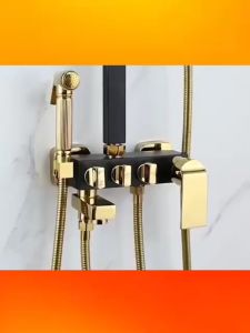Bộ sen cây tắm đứng nóng lạnh cao cấp màu vàng đenSen cây củ sen bằng đồng nguyên khối