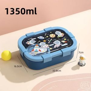 1000/1350ml Cartoon Lunch Box with Soup Bowl Fresh-keeping Bento Box Buckle Sealed Leak-proof Portable Food Storage Container