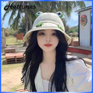 Frog Bucket Hat for Women | Sun Protection Canvas Cap for Girls | Korean Style Beach Summer Hat (Black)