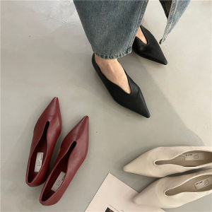 Elegant Simple Pointed Toe Soft Bottom Slip-On Shoes Korean Style Fashionable Flat Heel Daily Wear PU Leather Womens Shoes
