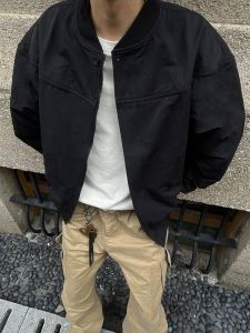 Retro American Workwear Pilot Jacket Boxy Short Wide Style Old Money Outerwear Commuting Casual Youth Trend Long Sleeve Zipper