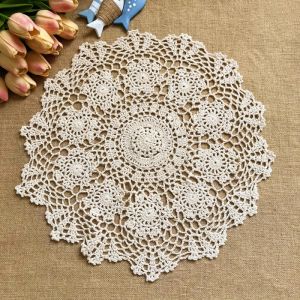 40/50/60cm Handmade Crochet Cotton Lace Round Tablecloth Doily Mat Placemat Photography Props Background home cup mat Decor
