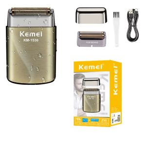 Kemei KM-1536 Portable Travel Shaver For Men Double Knife Net USB Ipx6 Waterproof Rechargeable Electric Shaver