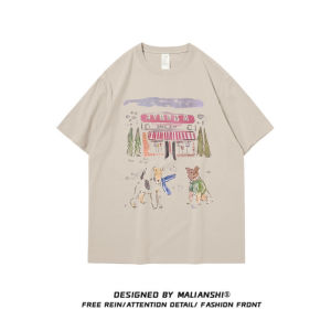 100% Pure Cotton American Retro Short Sleeve T-Shirt Womens Fashion Fun Half Sleeve Top Shoulder Width Regular Summer New Arrival