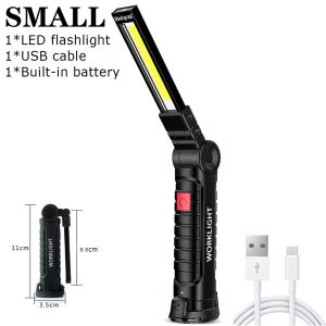 Portable Fold LED Flashlight Strong Magnet COB Working Light USB Rechargeable Emergency Floodlight Outdoor Camping Lantern