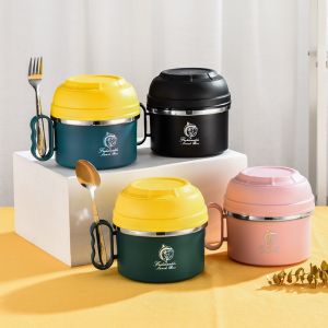 New 304 Double Layered Chinese Style Fast Food Bowl Large Capacity Noodle Bowl for Office Workers Student Cafeteria Meal Box