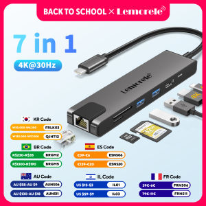 Lemorele | Lemorele TC25 USB C Docking Station 7-in-1 Link 4K 30Hz HDMI Display HUB for Mac&Windows&Android PD100W Gigabit RJ45 SD&TF