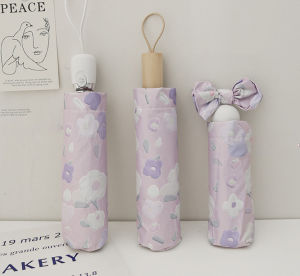 3 Fold Vinyl Automatic/manual Umbrella Purple Flower Oil Painting Umbrella Automatic Sunshade Umbrella Rainy and Sunny Umbrella