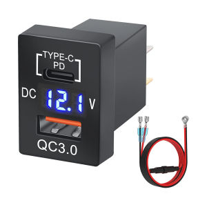 12/24V Quick Charge 3.0 and PD USB C Car Charger Socket Power Adapter with Digital LED Voltmeter for Toyota Vehicles