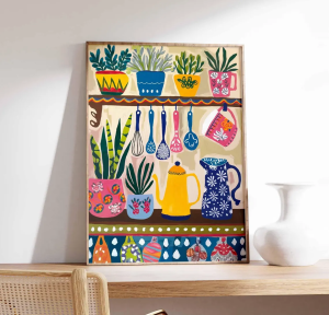 Colorful Kitchen Wall Art Kitchen Decor Floral Poster Boho Scandinavian Decor Kitchen Poster Shelf Poster With Utensils and
