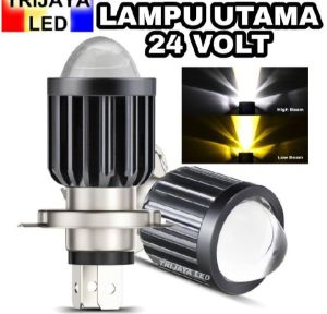 Lampu LED Utama Depan 24 Volt H4 Laser D2 High Low 2 Warna Putih Kuning Truk Bus Fuso Canter Tronton PnP BA20D Jauh Dekat Dim Hi Lo Kaki Tiga Truck Bis