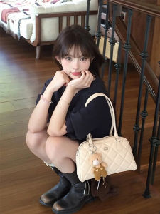 White Boston Bag Womens Handbag Underarm Style Unique Design High-End Feeling Bowling Ball Bag Soft PU Leather Casual Use