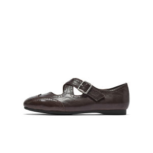 Hotwind | Leather Baroque Style Mary Jane Flat Black