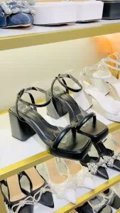 Giày sandal cao gót đúp U HALEY STORE 9cm gót vuông quai ngang mũi hở tiểu thư công chúa đi chơi đi tiệc đi làm du lịch