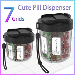 7 Grids Pill Organizer Dispenser Large Cute Travel Weekly Pill Case with Anti-Mix Design 20 Labels Portable Supplement Container