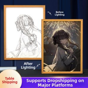 Lighted Wooden Frame 3D Illustration