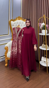 Naura Dress Brukat Bahan Ceruty Babydoll Gamis Lebaran 2025 Terbaru Kondangan Pesta Mewah Elegan
