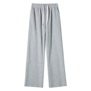 LANGPIN | High Waist Knitted Wide Leg Pants Womens Casual Loose Thin Cotton Polyester Blend Sporty Straight Leg Trousers For Ladies