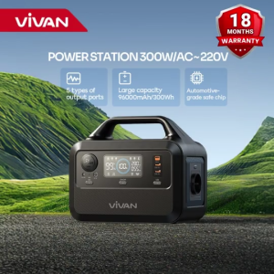 VIVAN VPS-P300 Power Station 300W/AC-220V with 5 output ports 96000mAh/300Whsafe chip 18-month warranty. Power Bank Solar Ready