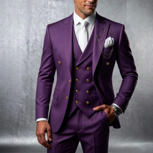 Formal Slim Fit Wedding Men Suits 3 Piece Groom Tuxedos Peak Lapel Double Breasted Blazer Vest Pants Sets for Business Office