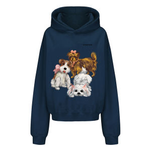 พิมพ์ครอบครัวลูกสุนัข Shiitake ที่ได้รับอนุญาตอย่างเป็นทางการ เสื้อฮู้ด หลวม Fit ผู้หญิง แขนยาว เสื้อสเว็ตเชิ้ต สบาย ลำลอง เสื้อท่อนบน