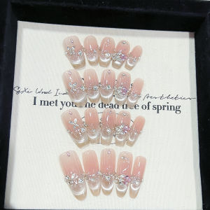 Swan Lake แผ่นเสริมเล็บประดับเพชรเซอร์โคเนียทำมือสไตล์ฝรั่งเศส เสริมความขาว เครื่องประดับเล็บสุดหรู