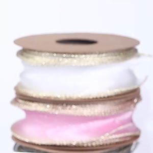 1yard 4cm Sheer Wired Organza Ribbons with Golden Edge Chiffon Ribbon for DIY Gift Wrapping Wedding Bouquet Christmas Decoration(2105)