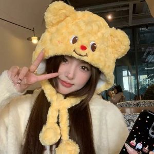 Cute Pig Plush Hat Womens Winter Thickened Warm Ear Protection Overhead Outdoor Lei Feng Bucket Hat Sweet Adorable Style