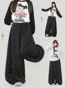 KEIKO | Korean Style Black Dots Loose High Waist Trousers