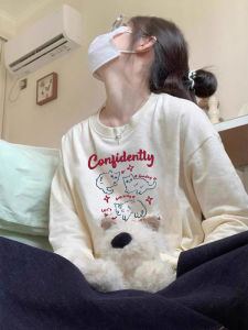 2025 Early Autumn Womens Loose Long Sleeve T-Shirt Korean Design Cartoon Print Outerwear CasualComfortable Cotton Tops