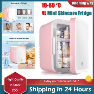 🚚 Local Delivery🚚Skincare Fridge With 3-Level Dimmable LED Light Mirror Low Noise Mini Fridge 4L Large Capacity Cooler & Warmer Portable Design For Multiple Uses - Bedroom Office And Travel