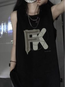 American Retro Pure Cotton Sleeveless Basketball Sport Vest Womens Summer Outdoor Wear T-shirt Mid-Length Casual Top