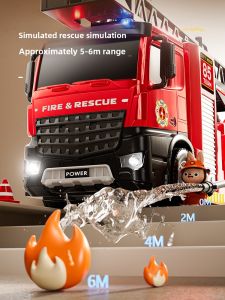 Large Childrens Fire Truck Toy Car Boy Girl Alloy Model Car Sprinkler Water Spray Cloud Ladder Firefighter Inertia Toy Car