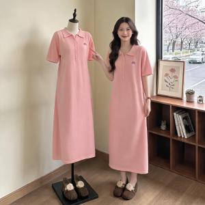 Đầm Dài Tay Ngắn Form Rộng Cổ Sơ Mi