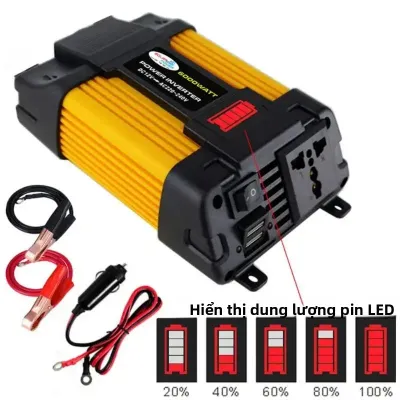 Bộ Biến Tần Điện Ô Tô Di Động 4000W 6000W Chuyển Đổi Điện Áp DC 12V Sang AC 110V 220V Có Màn Hình LED Tích Hợp Bộ Sạc Tự Động