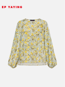 EP YAYING | Silk Printed Round Neck Slip-On Shirt