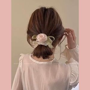Rose Flower Hair Scrunchies Elastic Silk Hair Ties Lovely Gifts Sweet Hair Rope Bride Wrist Bracelet