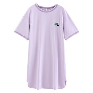 yuenei | ชุดนอนผู้หญิง Pure Cotton Casual Summer Short Sleeve Large Size พร้อมแผ่นเสริมหน้าอก ชุดนอนสบาย ๆ ที่สามารถสวมใส่กลางแจ้งได้