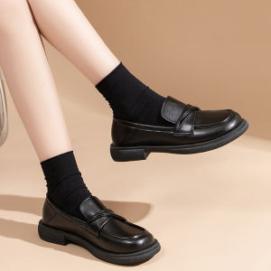 Black Flat Bottom Loafers Womens New Style Genuine Leather British Style Comfortable Soft Bottom Commuter Versatile Small Leather Shoes