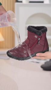Snow Womens Boots Comfortable Soft Fur Lined Ankle Booties Non-Slip Outdoor Winter Shoes With Zipper For Cold Weather