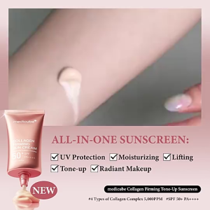 Medicube Collagen Firming Sun Cream 50ml SPF50+ PA++++ Tone‑Up Effect UV Protection Anti‑Aging Glowy No‑Makeup Look 2‑in‑1 Daily Facial Sunscreen Brighten Complexion Firm Skin